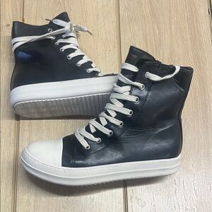 Black and White Leather High-Top Sneakers